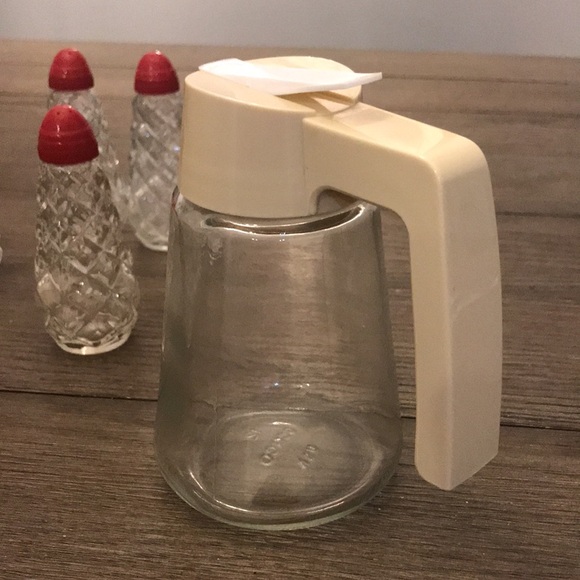 Vintage restaurant glass salt & pepper red cap and syrup dispenser retro (b) - Picture 4 of 7